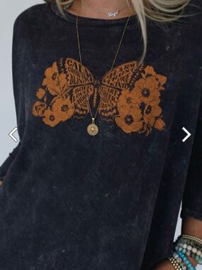 Black Long Sleeve Butterfly Graphic Top